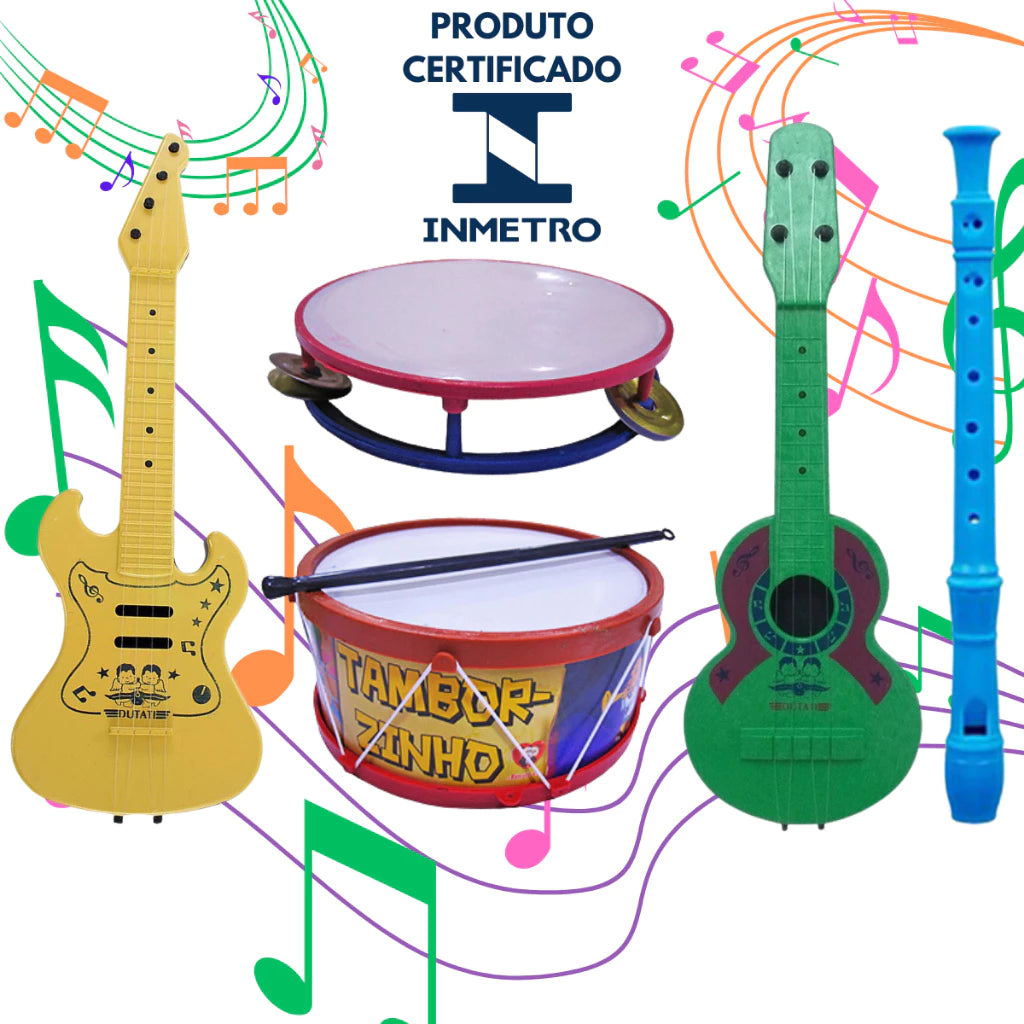 A Compre Já Brasil Indica Kit Musical Brinquedos Educativo C/5 Instrumentos Tambor Violão Pandeiro Flauta Infantil
