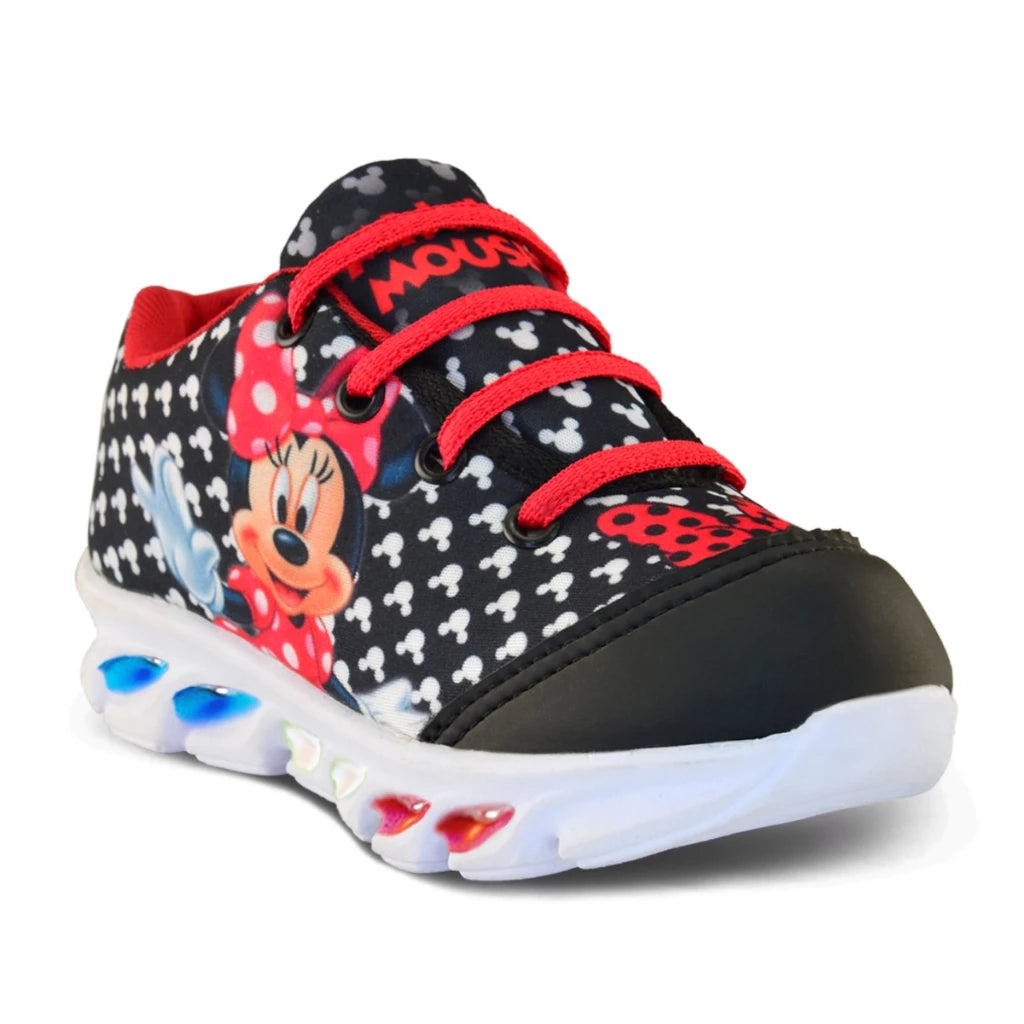 Compre Já Brasil indica Kit Tênis Infantil De Led Meninas MINNIE PRETO Novo + Chinelo MINNIE Barato Macio Confortável Brilha Luzinha