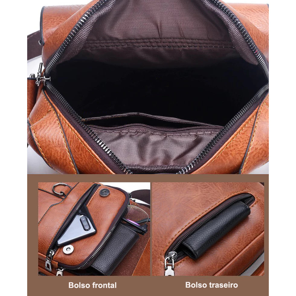 Bolsa de Couro Masculina Estilo Crossbody Casual