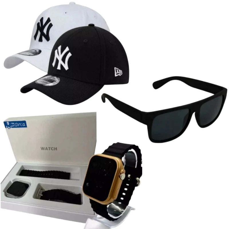 Compre Já Brasil indica Kit Masculino Relógio Premium Ultra+ Óculos Just+ Boné Premium