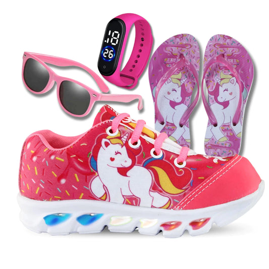 Compre Já Brasil indica Tênis de Led Infantil Feminino Minnie Mais Chinelo com Relogio e Oculos