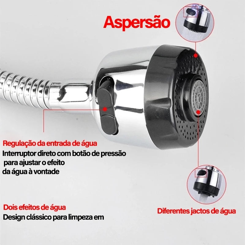Compre Já Brasil indica Torneira Gourmet Flexível Cozinha Pretomesa Parede Cobre banhado a prata Duplo Jato Cone 1/4 de Volta