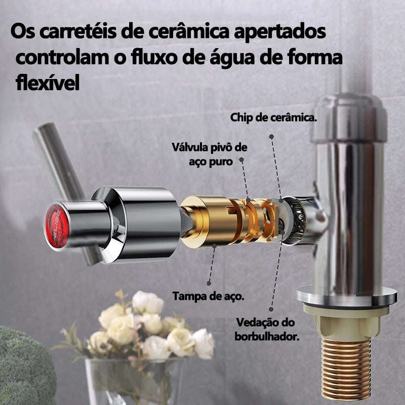 Compre Já Brasil indica Torneira Gourmet Flexível Cozinha Pretomesa Parede Cobre banhado a prata Duplo Jato Cone 1/4 de Volta