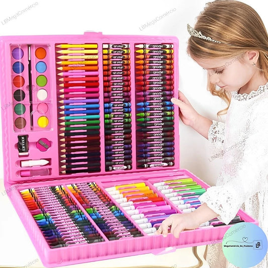 Maleta Pintura Infantil Estojo Lápis Giz Canetinhas Desenhos Colorir Criatividade Pequenos Artistas