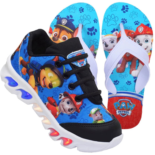 Compre Já Brasil indica Tênis Infantil Patrulha Canina Com Led Que Pisca + Chinelo Promoção